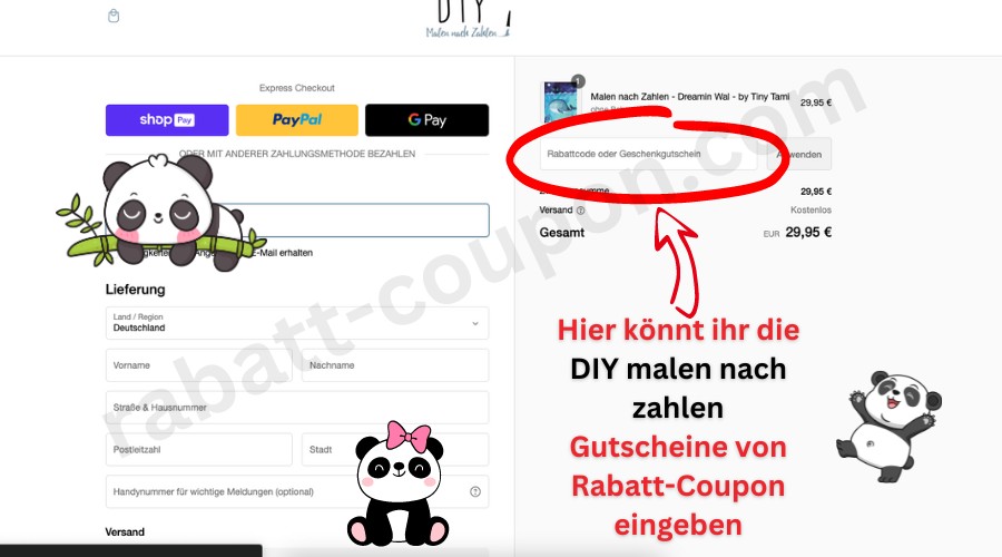 DIY malen nach zahlen Gutschein