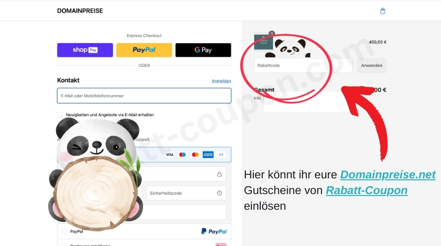 Im Warenkorb könnt ihr den-Gutscheincode von Rabatt-Coupon einlösen.