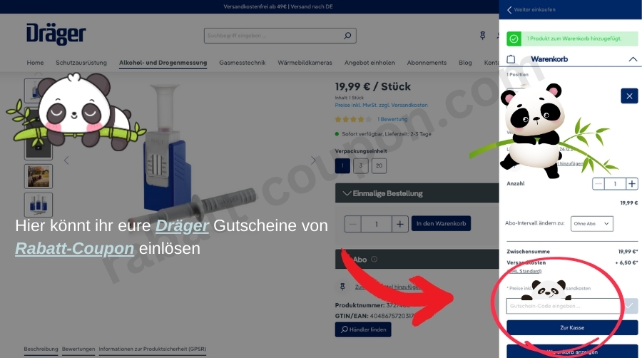 Im Warenkorb könnt ihr den Dräger-Gutscheincode von Rabatt-Coupon