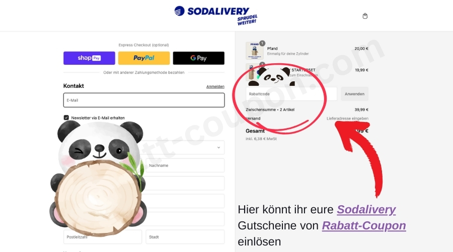 Im Warenkorb könnt ihr den Sodalivery-Gutscheincode von Rabatt-Coupon einlösen.