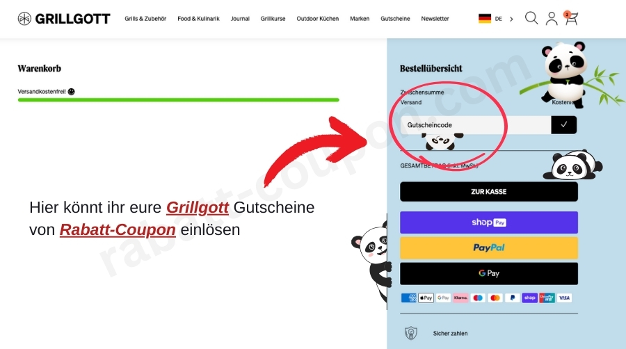 Im Warenkorb könnt ihr den Grillgott-Gutscheincode von Rabatt-Coupon einlösen.