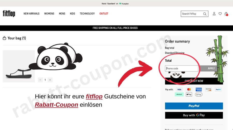 Im Warenkorb könnt ihr den Modehaus fitflop-Gutscheincode von Rabatt-Coupon einlösen.