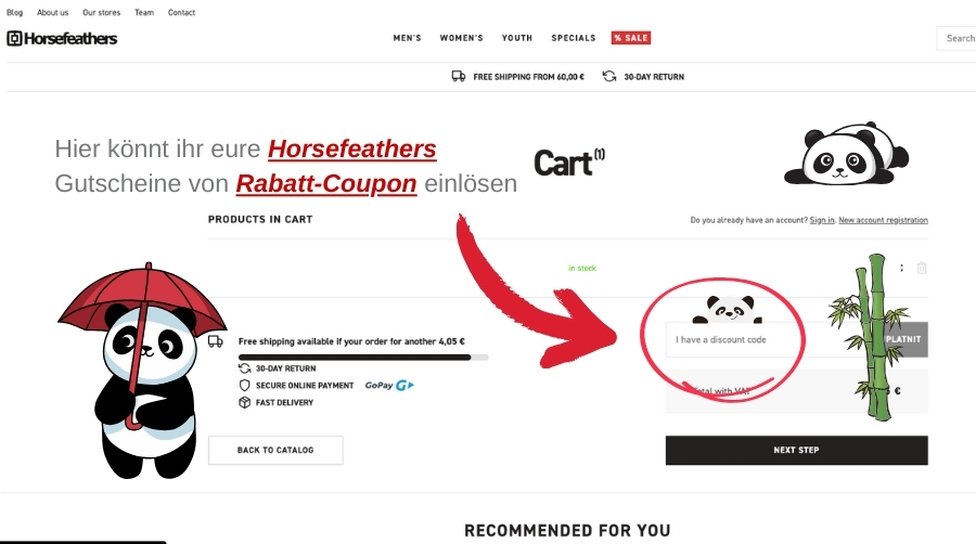 Im Warenkorb könnt ihr den Horsefeathers-Gutscheincode von Rabatt-Coupon einlösen.