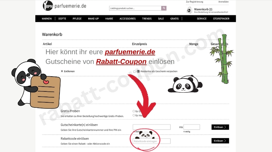 Im Warenkorb könnt ihr den parfuemerie.de-Gutscheincode von Rabatt-Coupon einlösen.