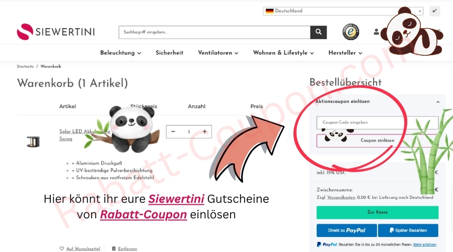 Im Warenkorb könnt ihr den Siewertini von Rabatt-Coupon einlösen.